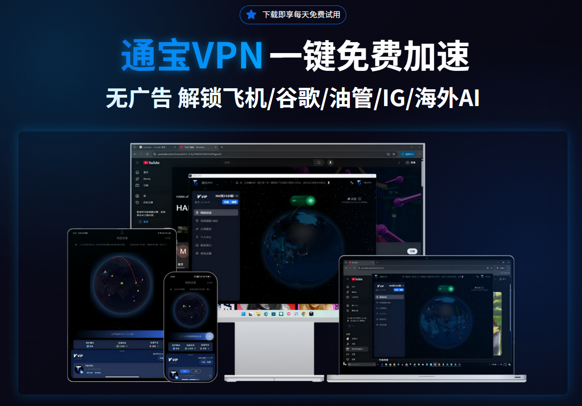 一键免费加速的VPN，解锁飞机 / 谷歌 / 油管 / IG 的万能网络加速器 - 通宝VPN教程