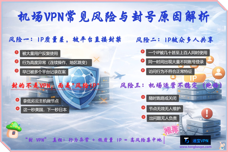 机场 VPN 常见风险与封号原因｜为什么越来越多人被限制 - 通宝VPN教程